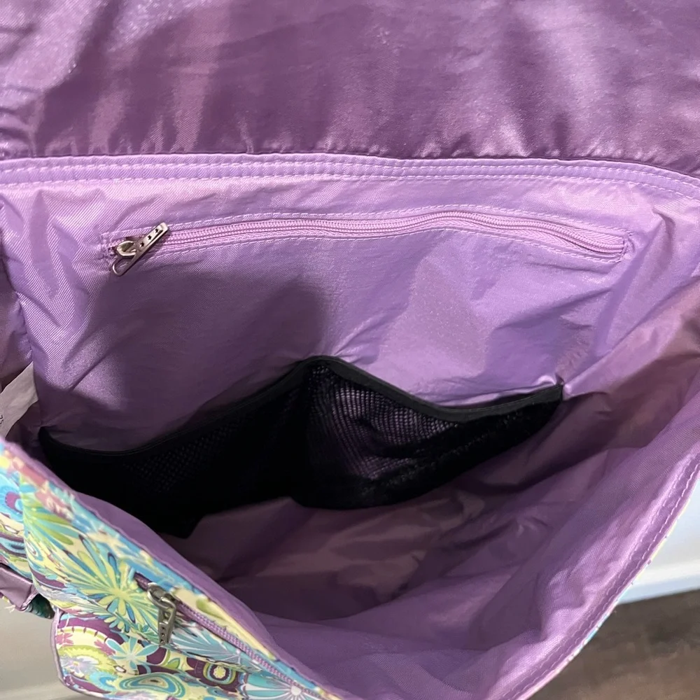 JU JU BE LARGE LAVENDER & GREEN FLORAL DIAPER CARRY BAG